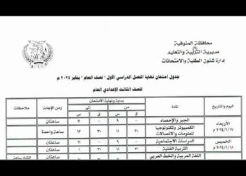 جدول امتحانات الصف الثالث الإعدادي 2025 التواريخ والمواعيد